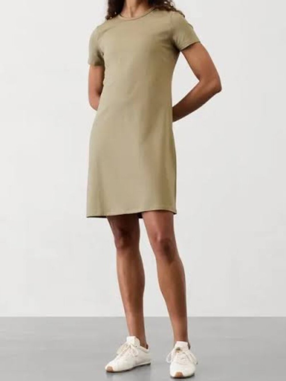 Athleta Essential Tee Dress Olive Green Supima Cotton Short Sleeve Large NWT